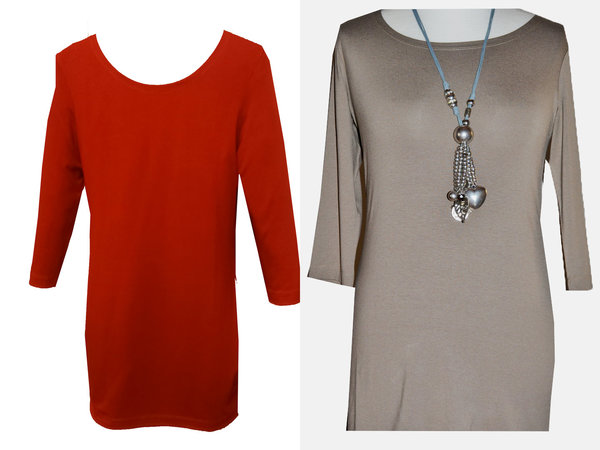Damen Longshirt T-Shirt 3/4 Arm Modehaus  CPM rot und beige